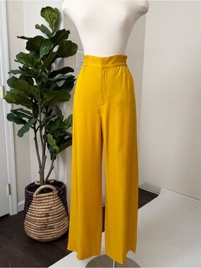 Zara Wide-Leg High-Rise Pants in Mustard